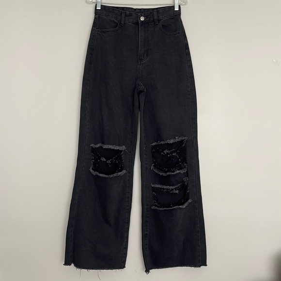 Shein Ripped Distress Wide Leg Jeans Size 4 - Picture 2 of 15